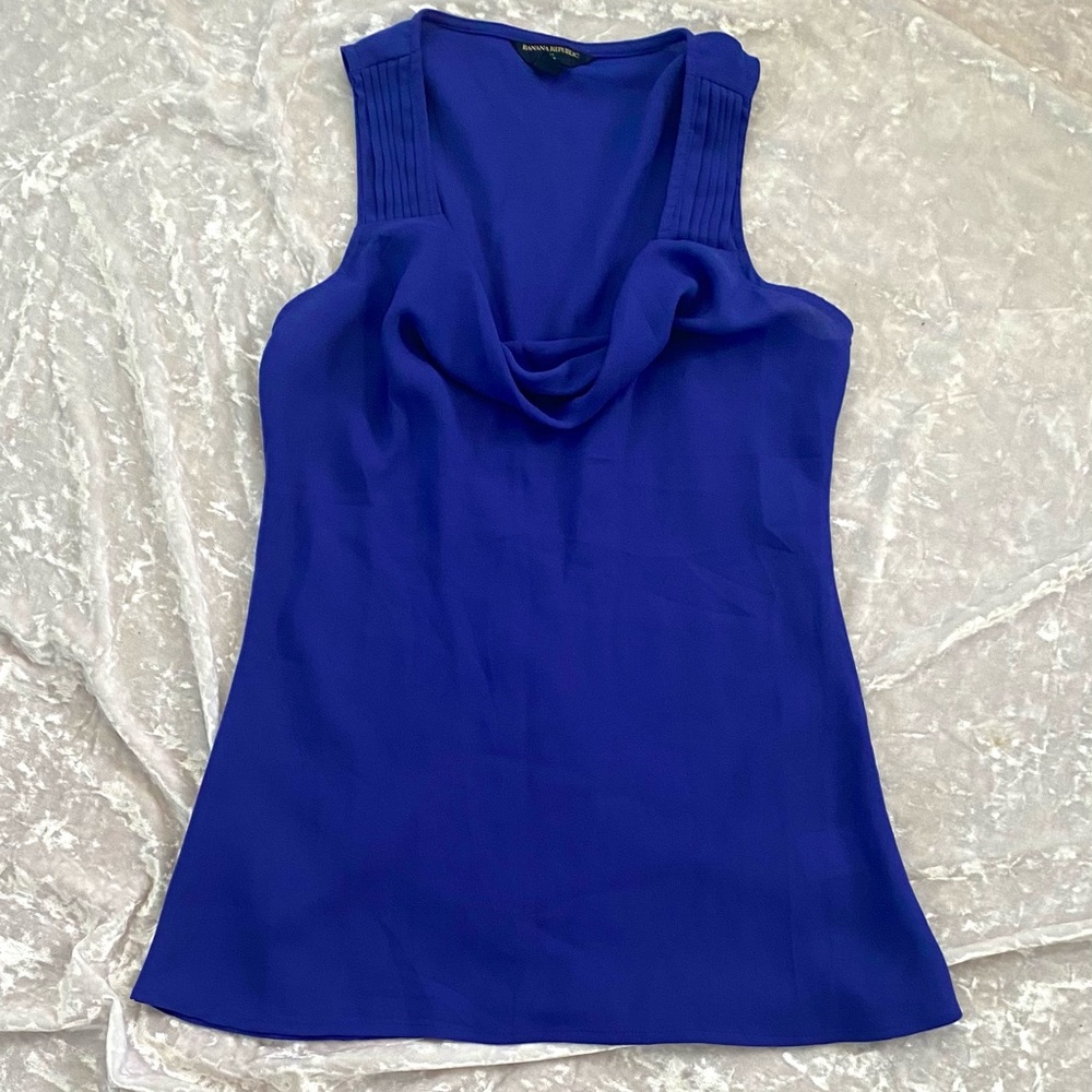 Banana Republic Royal Blue Cowl Neck Tank Blouse